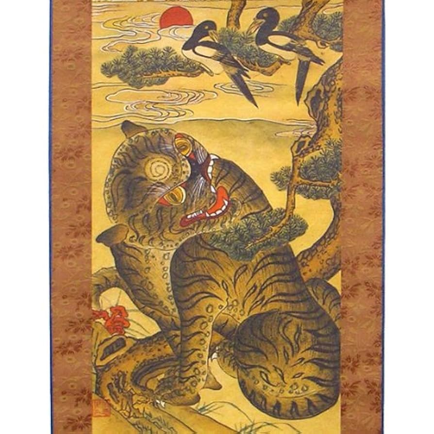 虎の絵画 掛軸 掛け軸アート「虎」/日本画/古材額/骨董 | 骨董・アンティークの